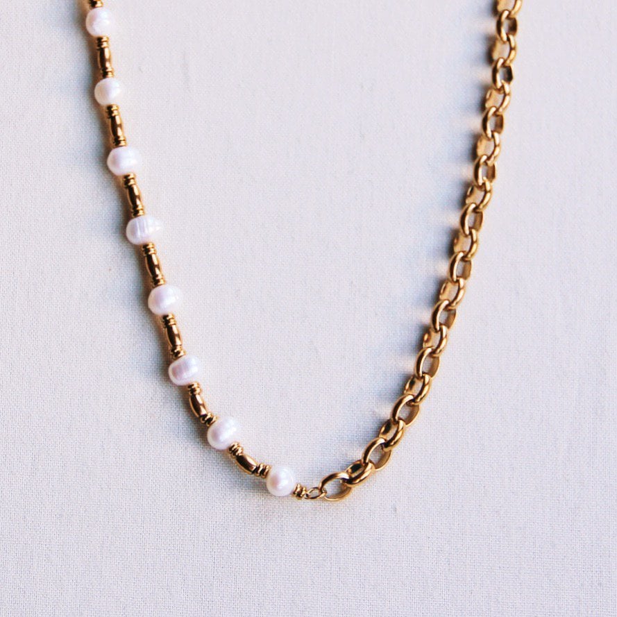 Grove schakelketting met parels