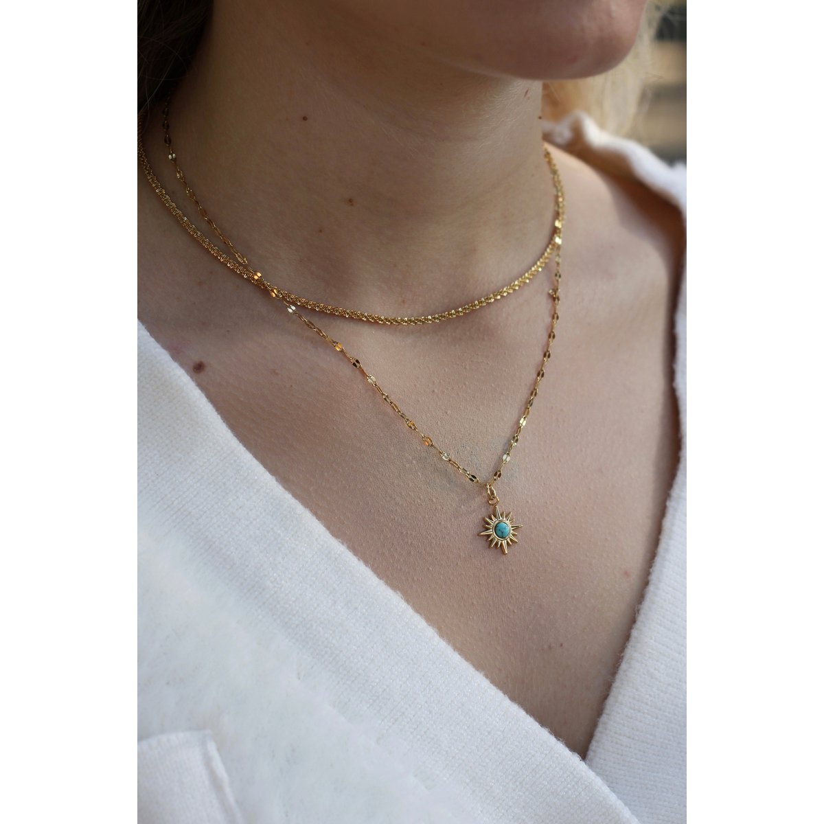 Blauwe zon halsketting | Goud