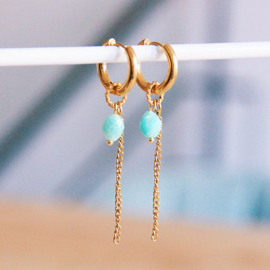 Wide Hoop met Edelsteen en Ketting - Mint/Goud